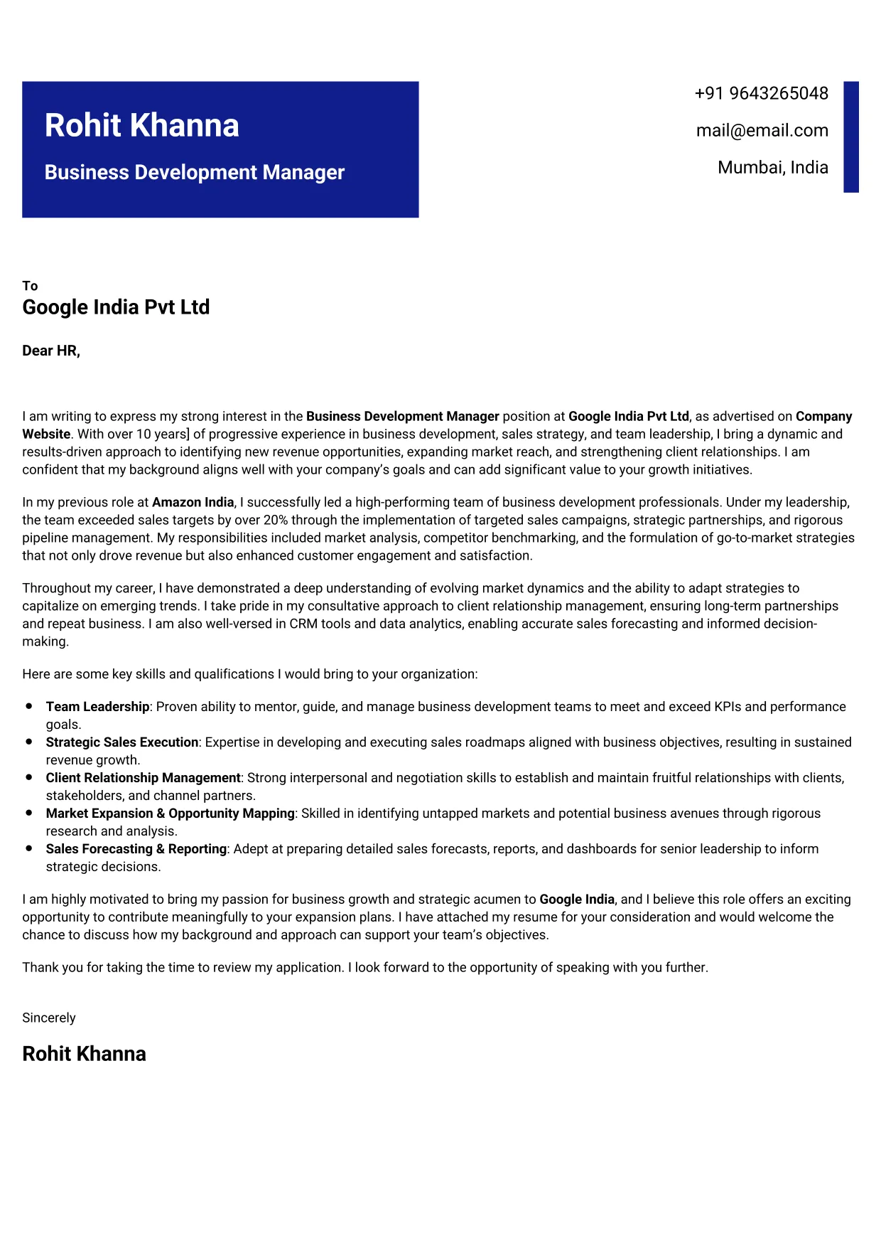 Production Cover Letter Samples